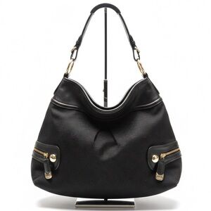 DKNY JUMBO BLACK LEATHER NYLON SHOULDER HOBO BAG